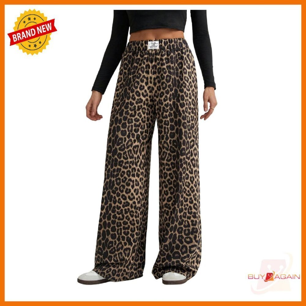 Polyester Wide Leg Sweatpants High Waisted Elastic Casual Yoga Pants - Picture 1 of 7